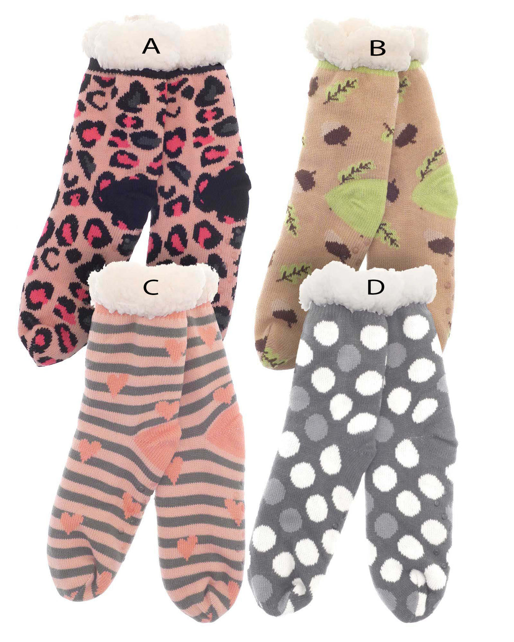 Fur Lined Slipper Socks with Grips