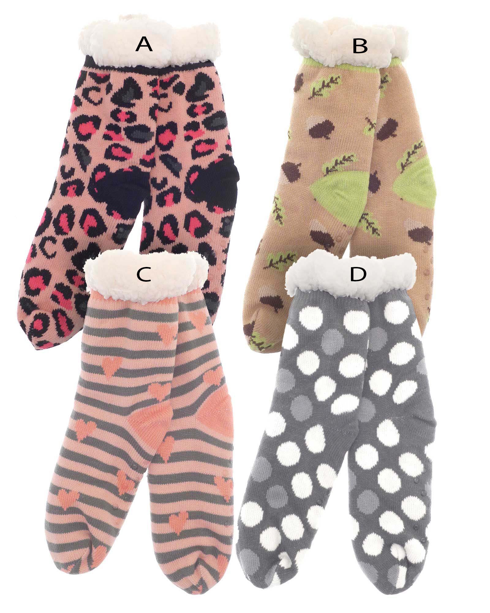 Fur Lined Slipper Socks with Grips