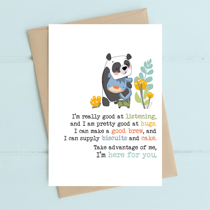 Listening And Hugs Greetings Card
